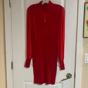 Elegant Long-Sleeve Red Dress
